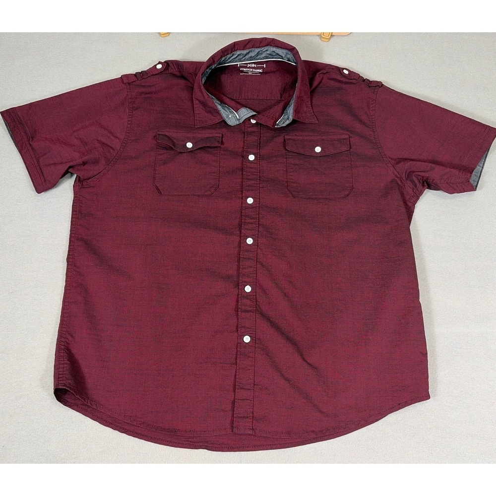 pd&c Men 2X Burgundy Short‎ Sleeve Stretch Button Down Shirt PNX14E Epaulets